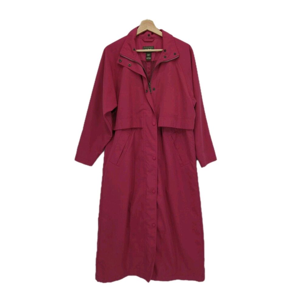 LL Bean Womens Long Duster Trench Rain Coat Raspberry Pink Size SP Small Petite
